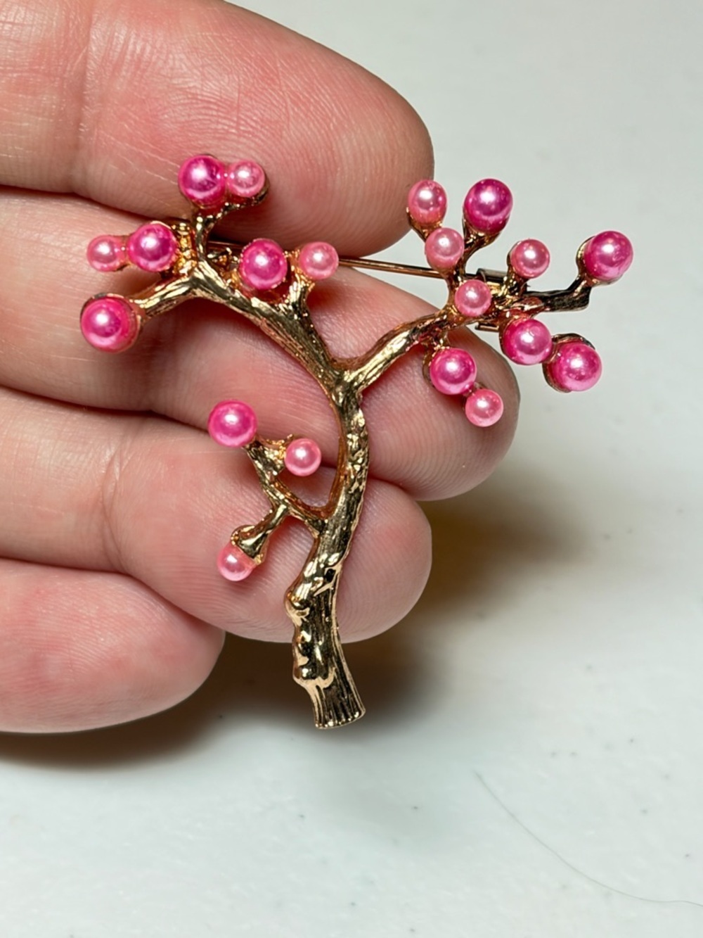 Elegant Pink & Gold Tree Brooch. - Picture 1 of 5